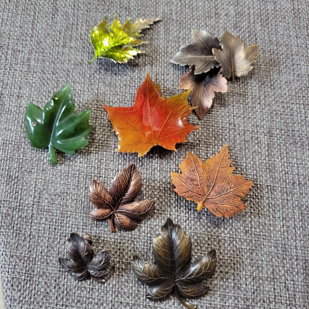 Multiples Leaf Brooch Set - Green, Orange, Gold, Silver